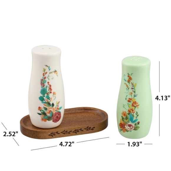 🎁 New Pioneer Woman Salt & Pepper Shakers with Tray - Picture 2 of 9